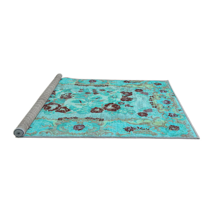 Sideview of Machine Washable Medallion Light Blue French Rug, wshcon549lblu
