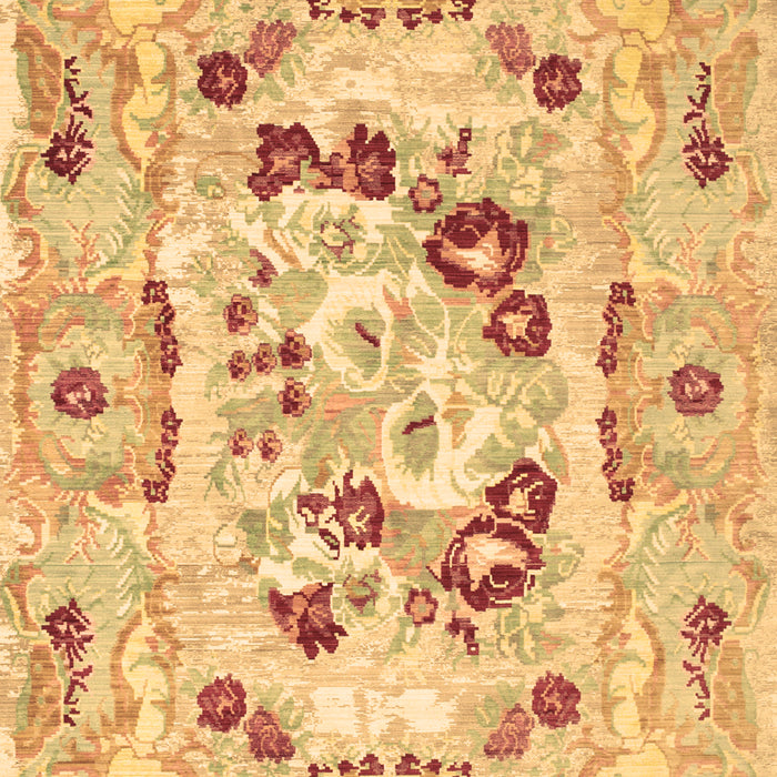 Machine Washable Medallion Brown French Rug, wshcon549brn