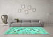 Machine Washable Medallion Turquoise French Area Rugs in a Living Room,, wshcon549turq