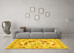 Machine Washable Medallion Yellow French Rug in a Living Room, wshcon549yw
