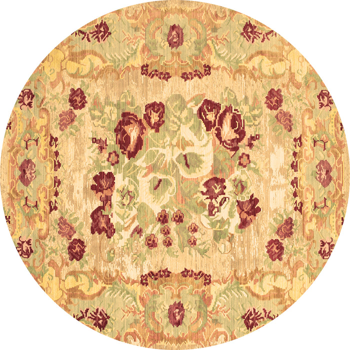 Round Machine Washable Medallion Brown French Rug, wshcon549brn