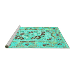 Sideview of Machine Washable Medallion Turquoise French Area Rugs, wshcon549turq