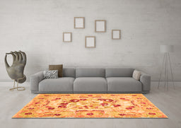 Machine Washable Medallion Orange French Area Rugs in a Living Room, wshcon549org