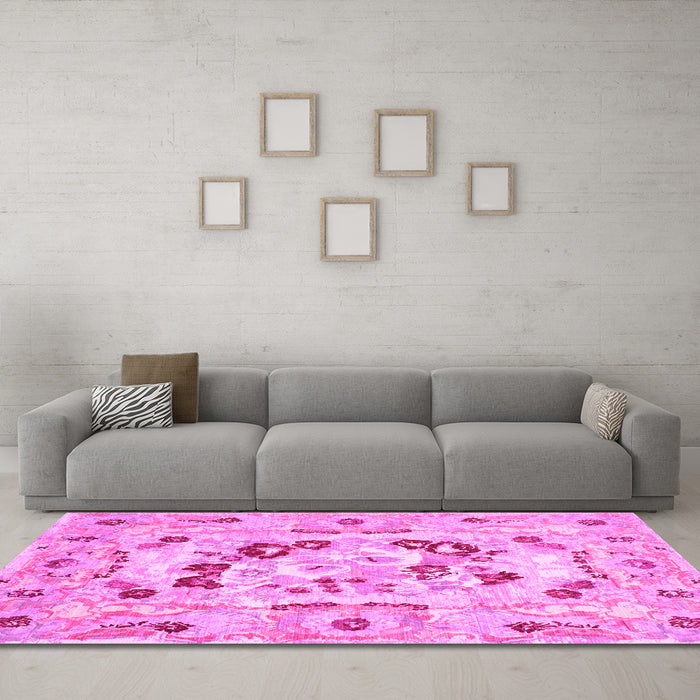 Machine Washable Medallion Pink French Rug in a Living Room, wshcon549pnk