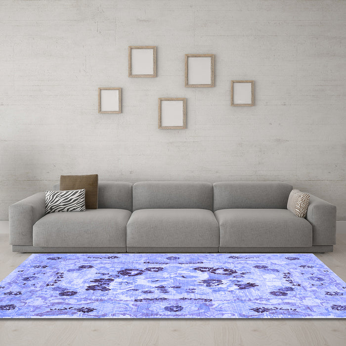 Machine Washable Medallion Blue French Rug in a Living Room, wshcon549blu