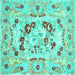 Square Machine Washable Medallion Turquoise French Area Rugs, wshcon549turq