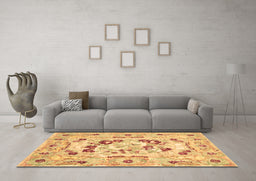 Machine Washable Medallion Brown French Rug in a Living Room,, wshcon549brn