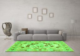 Machine Washable Medallion Green French Area Rugs in a Living Room,, wshcon549grn