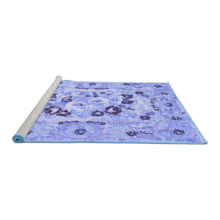 Sideview of Machine Washable Medallion Blue French Rug, wshcon549blu
