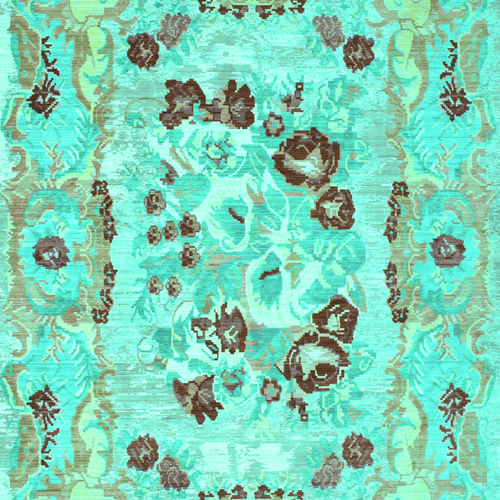 Machine Washable Medallion Turquoise French Area Rugs, wshcon549turq