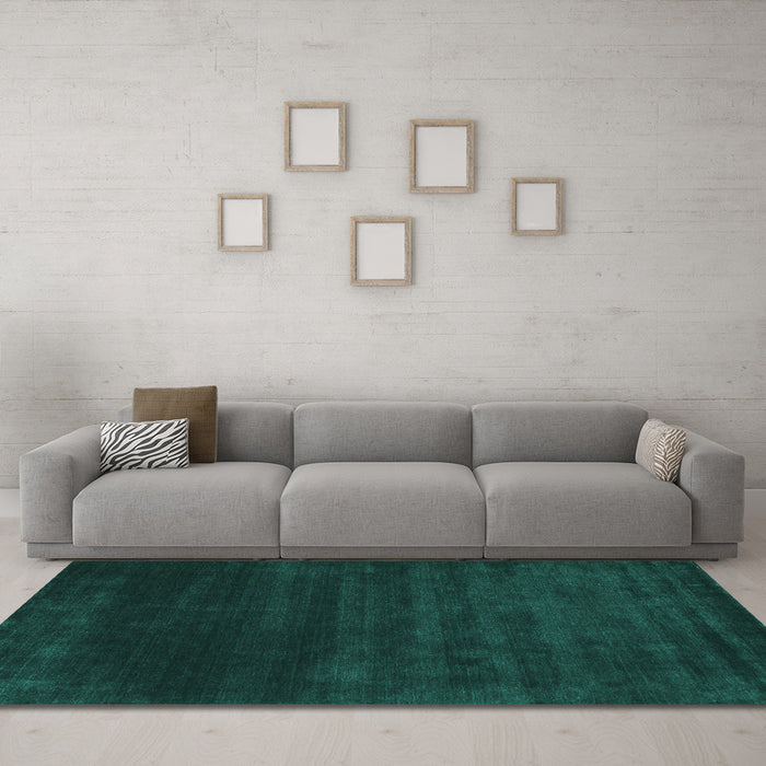 Machine Washable Abstract Turquoise Contemporary Area Rugs in a Living Room,, wshcon54turq