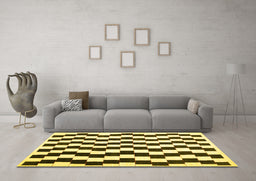 Machine Washable Abstract Yellow Contemporary Rug in a Living Room, wshcon550yw