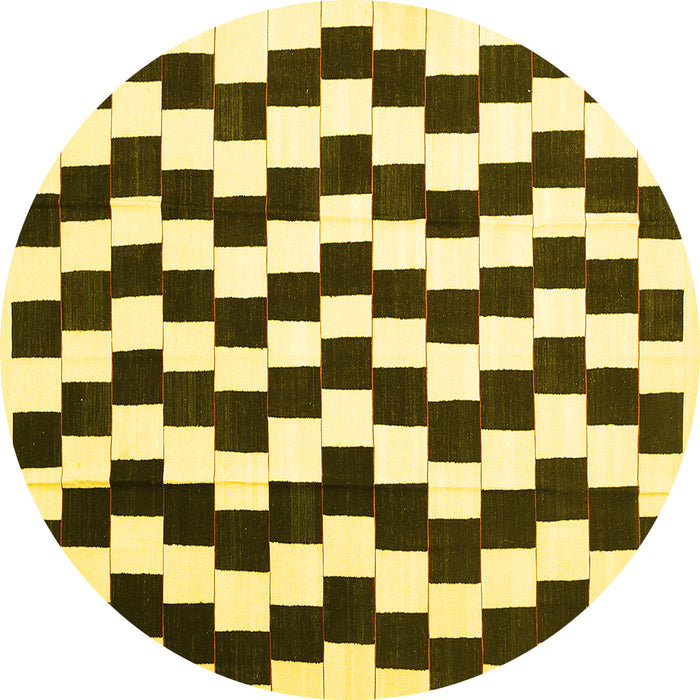Round Abstract Yellow Contemporary Rug, con550yw