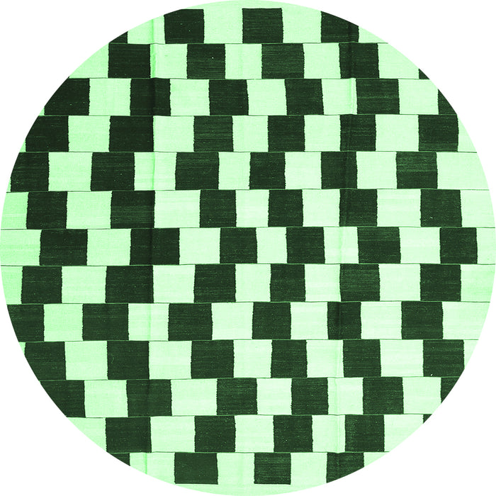 Round Machine Washable Abstract Emerald Green Contemporary Area Rugs, wshcon550emgrn