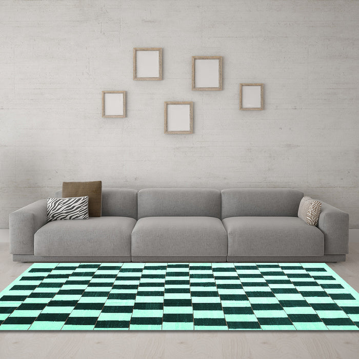 Machine Washable Abstract Turquoise Contemporary Area Rugs in a Living Room,, wshcon550turq