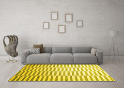 Machine Washable Abstract Yellow Contemporary Rug in a Living Room, wshcon551yw