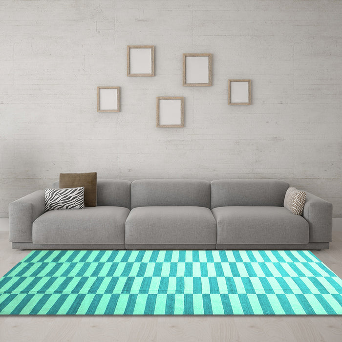 Machine Washable Abstract Turquoise Contemporary Area Rugs in a Living Room,, wshcon551turq
