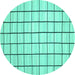Round Machine Washable Solid Turquoise Modern Area Rugs, wshcon552turq