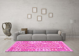 Machine Washable Oriental Pink Traditional Rug in a Living Room, wshcon553pnk