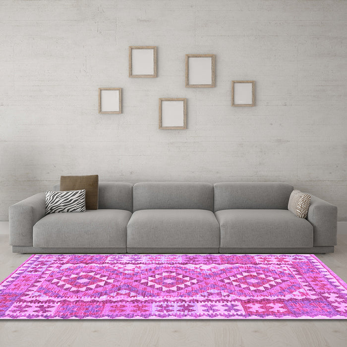 Machine Washable Oriental Purple Traditional Area Rugs in a Living Room, wshcon553pur