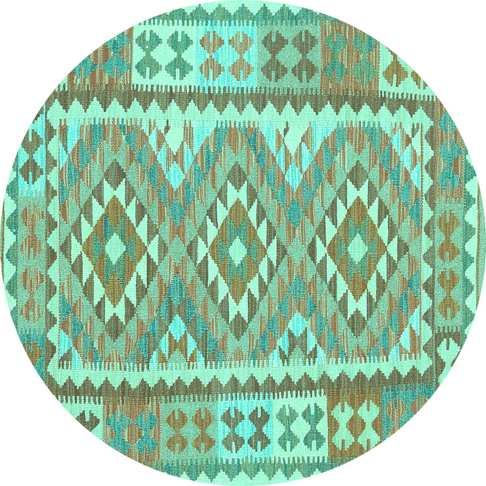 Round Machine Washable Oriental Turquoise Traditional Area Rugs, wshcon553turq