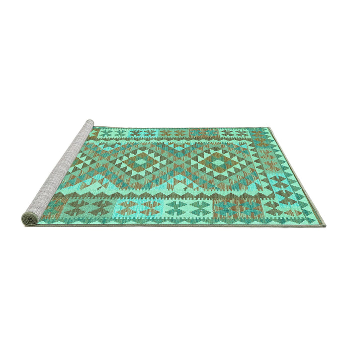 Sideview of Machine Washable Oriental Turquoise Traditional Area Rugs, wshcon553turq