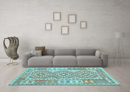 Machine Washable Oriental Light Blue Traditional Rug in a Living Room, wshcon553lblu