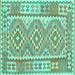 Square Machine Washable Oriental Turquoise Traditional Area Rugs, wshcon553turq