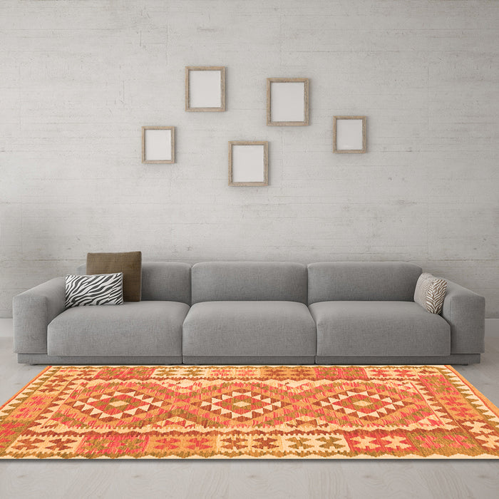 Machine Washable Oriental Orange Traditional Area Rugs in a Living Room, wshcon553org