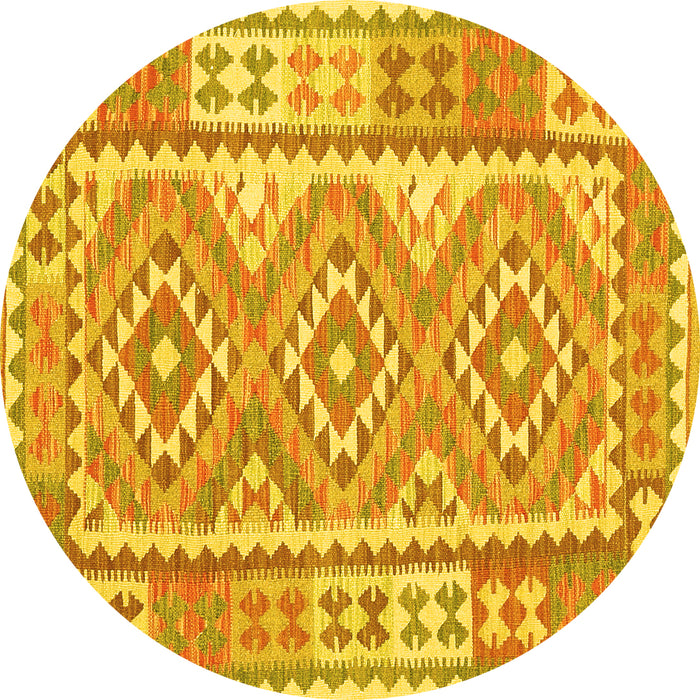 Round Machine Washable Oriental Yellow Traditional Rug, wshcon553yw