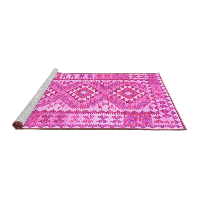 Sideview of Machine Washable Oriental Pink Traditional Rug, wshcon553pnk