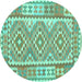 Round Oriental Turquoise Traditional Rug, con553turq