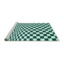 Sideview of Machine Washable Checkered Turquoise Modern Area Rugs, wshcon554turq