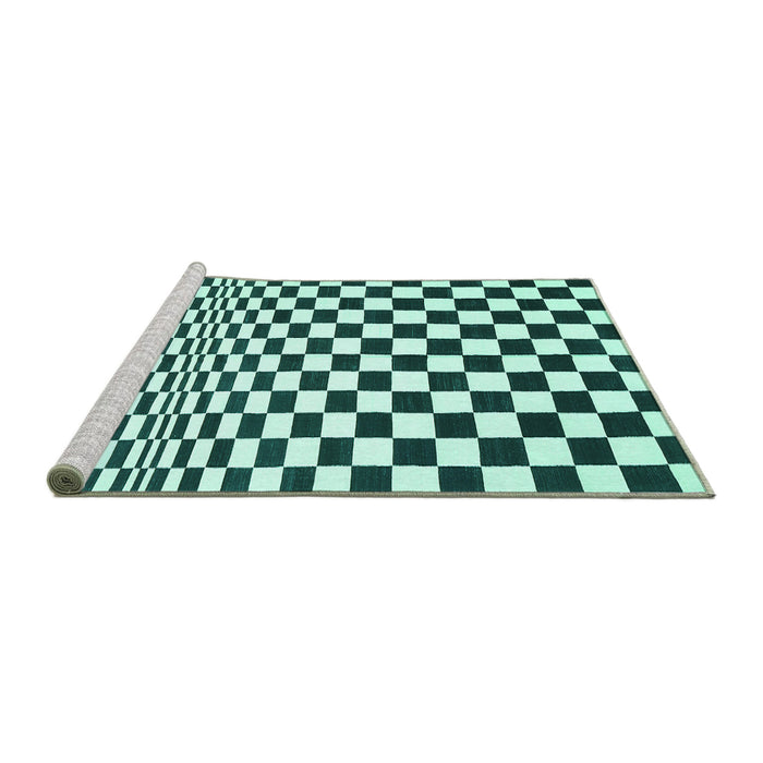 Sideview of Machine Washable Checkered Turquoise Modern Area Rugs, wshcon554turq