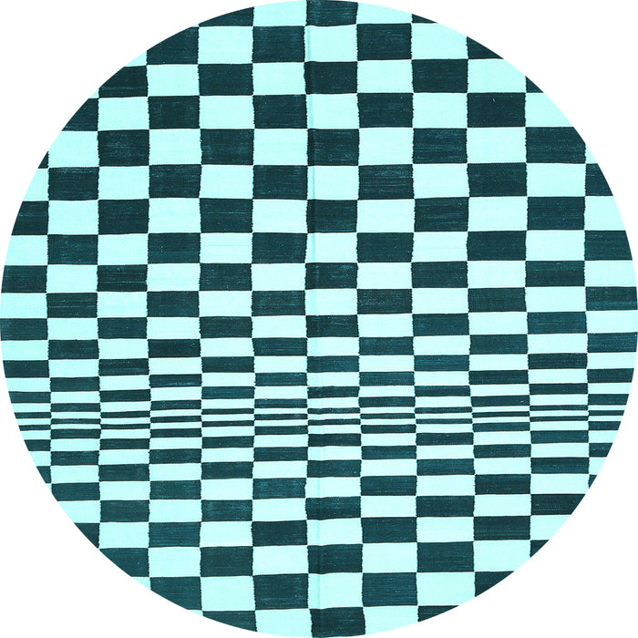 Round Machine Washable Checkered Light Blue Modern Rug, wshcon554lblu