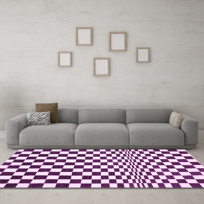 Machine Washable Checkered Pink Modern Rug in a Living Room, wshcon554pnk