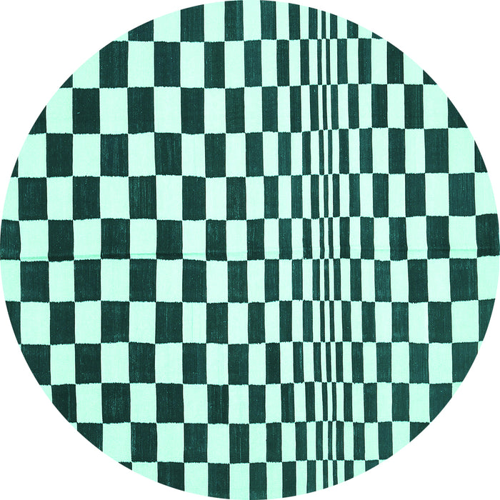 Round Machine Washable Checkered Turquoise Modern Area Rugs, wshcon554turq