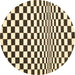 Round Machine Washable Checkered Brown Modern Rug, wshcon554brn