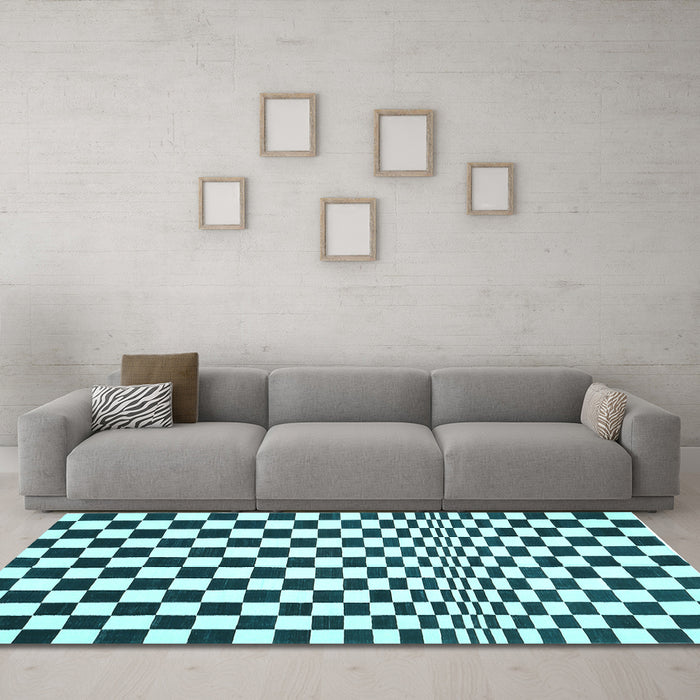 Machine Washable Checkered Light Blue Modern Rug in a Living Room, wshcon554lblu