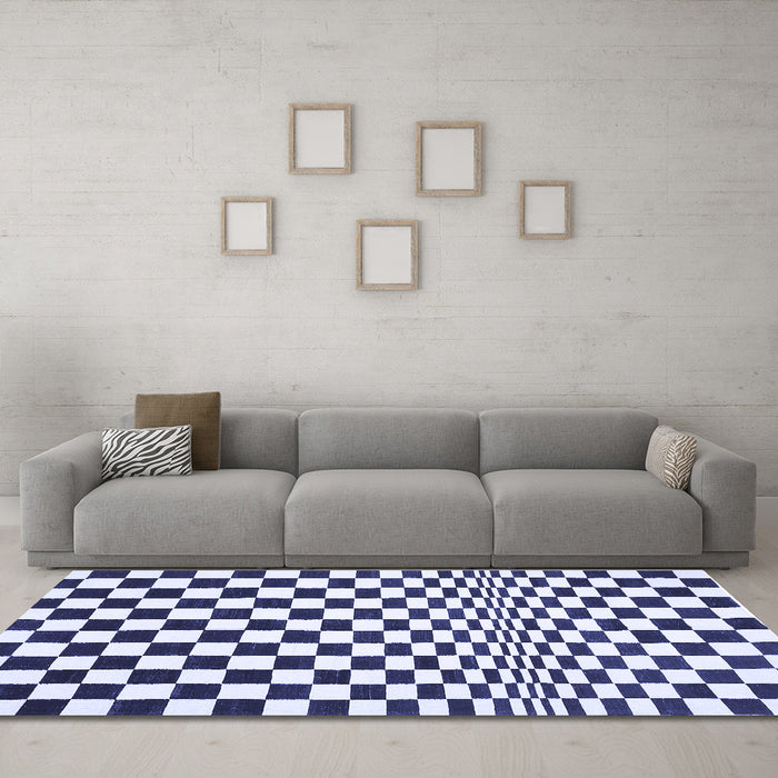 Machine Washable Checkered Blue Modern Rug in a Living Room, wshcon554blu
