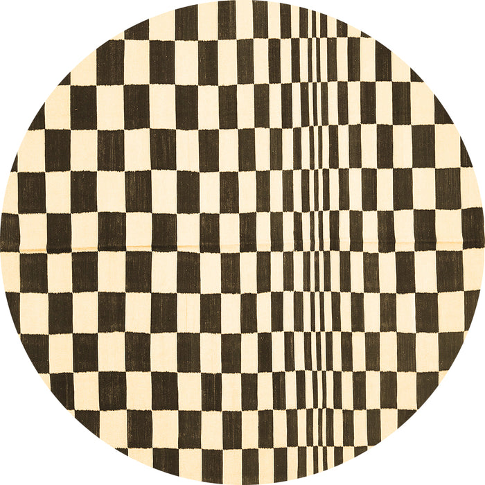Round Checkered Brown Modern Rug, con554brn