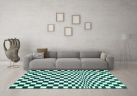 Machine Washable Checkered Turquoise Modern Rug, wshcon554turq