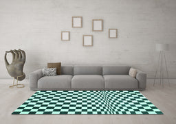 Machine Washable Checkered Turquoise Modern Area Rugs in a Living Room,, wshcon554turq