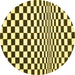 Round Checkered Yellow Modern Rug, con554yw