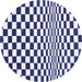 Round Machine Washable Checkered Blue Modern Rug, wshcon554blu