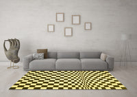 Machine Washable Checkered Yellow Modern Rug, wshcon554yw