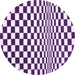 Round Machine Washable Checkered Purple Modern Area Rugs, wshcon554pur