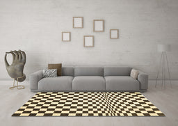 Machine Washable Checkered Brown Modern Rug in a Living Room,, wshcon554brn