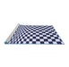 Sideview of Machine Washable Checkered Blue Modern Rug, wshcon554blu