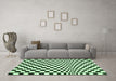 Machine Washable Checkered Emerald Green Modern Area Rugs in a Living Room,, wshcon554emgrn